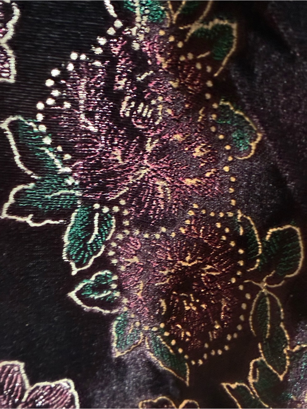Velvet Floral Button-Front Blouse in Burgundy and Black - Picture 5 of 12